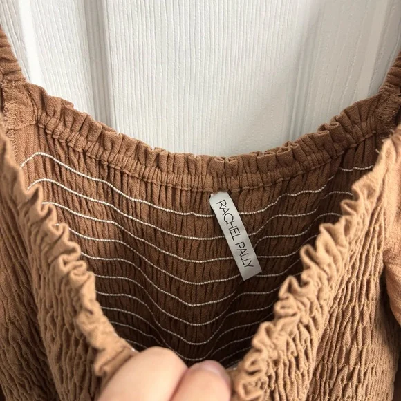 Rachel Pally Puff Sleeve Midi Dress Tan Brown Medium Boho - Picture 5 of 7